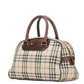 バーバリー ノバチェック ハンドバッグ ベージュ ブラウン キャンバス レザー レディース BURBERRY 【中古】